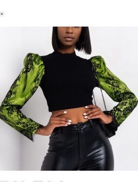 AKIRA puff sleeve lace mock neck top Size 3XL